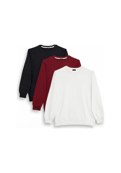 Tudors Erkek 3'lü Siyah-bordo-beyaz Relax Fit Rahat Kesim %100 Pamuk 2 İplik Bisiklet Yaka Sweatshirt-42628 Çok Renkli