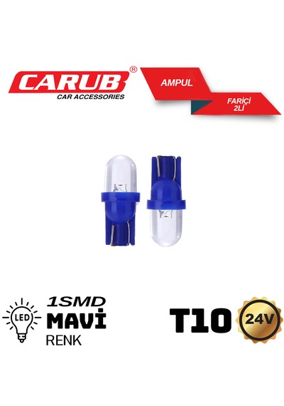 Carub 24volt Dipsiz T10 Led Ampul 1smd Mavi