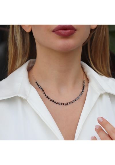 Sıra Siyah Zirkon Taş Rose Gold Kaplama Gümüş Kolye Gümüş