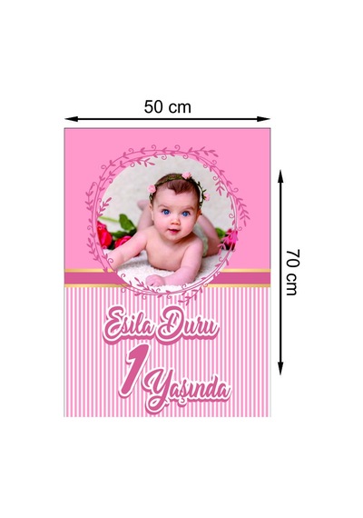Kişiye Özel 50X70 Cm 1 Yaş Kız Bebek Doğum Günü Afiş Branda Baskı