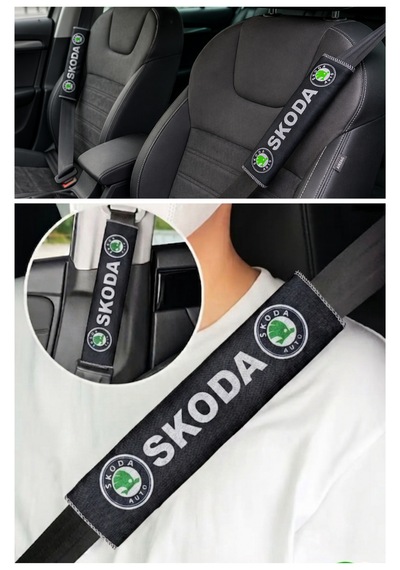 Skoda Araçlar İçin Dijital Baskılı Siyah Emniyet Kemer Pedi 2 Li Set