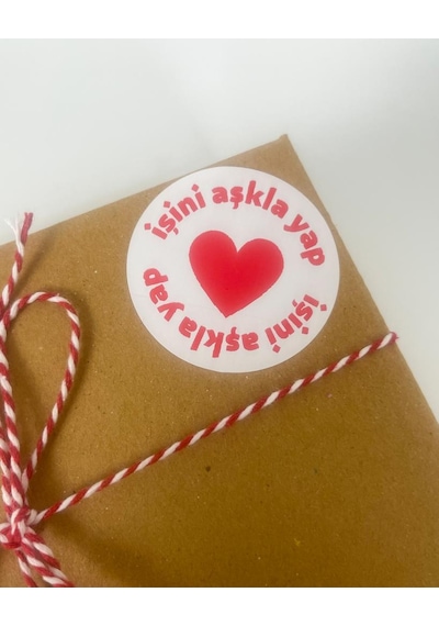 İşini Aşkla Yap Yuvarlak Kalpli Kırmızı 5 cm Yapışkanlı Sticker 100 Adet