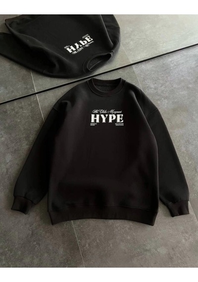 Zenna Tarz Üç İplik Bisiklet Yaka Baskılı Sweatshirt - Siyah