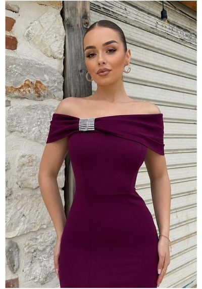 Mmb-trade Straplez Yırtmaçlı Elbise Taş Abiye Detaylı Renk: Açık Mor Beden: Xl Mmbz