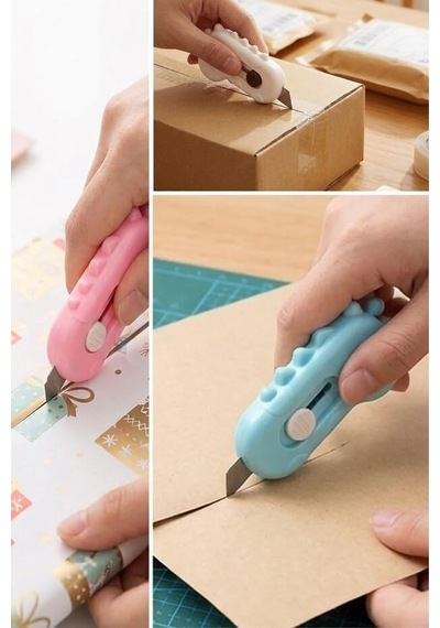 Dinozor Tasarımlı Mini Makas Ve Falçata Seti, Pratik Kargo Paket Açıcı 2'li Set