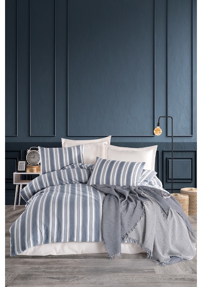 Eponj Home Sport Çizgili Nevresim Takımı Çift Kişilik Soft Line Lacivert Lacivert