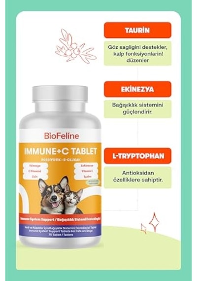Biofeline Immune C Tablet Ve Kedi Ve Köpekler İçin Bağışıklık Sistemi Desteği Ve 75 Tablet