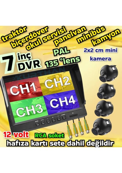 Ultra Mini 4 Adet 2 2 Cm Kamera Ve 7 İnç Dvr Monitör 12 Volt 256 Gb
