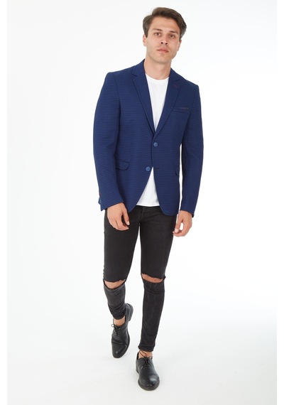 Sposo 5105 Dar Kalıp Örme Kumaş Lacivert Erkek Blazer Ceket Lacivert