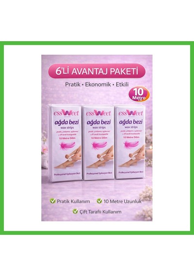 Vaveni Essweet Ağda Bezi 10 Metre Dilim Profesyonel Epilasyon Bezi Çift Taraflı Kullanım Yırtılmaz Dayanıklı Ağda Bandı 6 Paket Arz