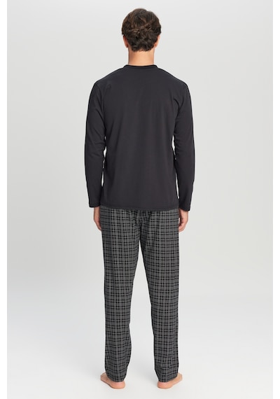 AC&Co / Altınyıldız Classics Erkek Sıyah %100 Pamuk Standart Fit Hakim Yaka Desenli Cepli Pijama Takımı Siyah