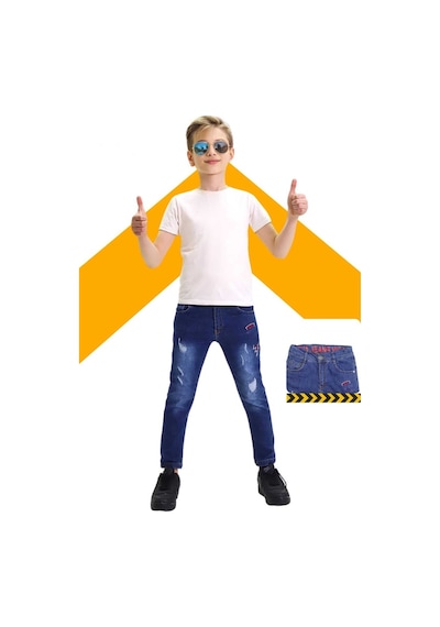 Gzt Tekstil Erkek Çocuk Pamuklu Likralı Baskılı Kot Jeans Pantolon
