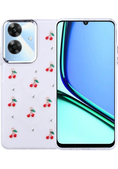 Realme Note 60 Kılıf Airbag Tasarımlı Simli Şeffaf Zore Kutup Kapak Kiraz