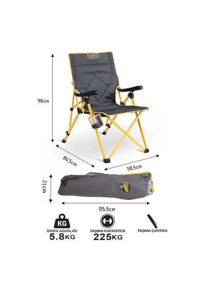 Comfort Funky Chaırs 3 Kademeli Katlanabilir Kamp Sandalyesi Siyah Sarı