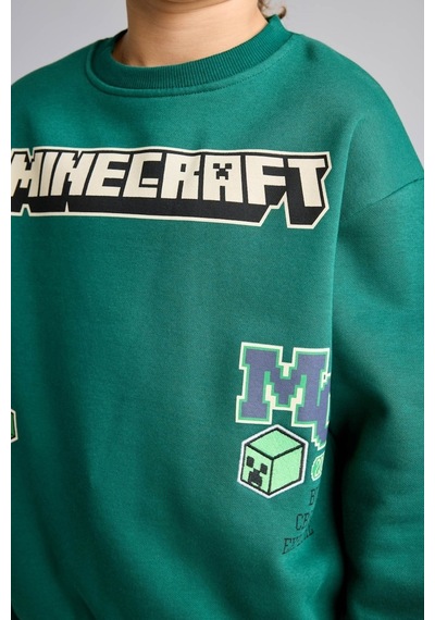 Defacto Minecraft Bisiklet Yaka İçi Yumuşak Tüylü Kalın Sweatshirt Erkek Çocuk I3062a826wngn651 Yeşil-gn651