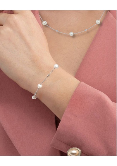 Brezza Lusso Jewelry Special Hakiki İnci Kadın Gümüş Kolye Bileklik İnci Set