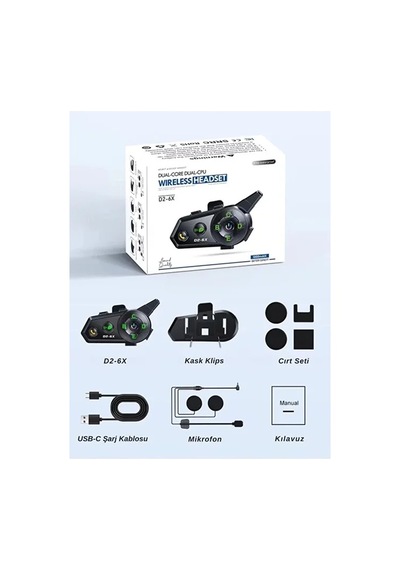D2-6x 1000m Mesafeli 6 Klı İntercom Bluetooth Motosiklet Kask Kulaklığı İntercom Kulaklık