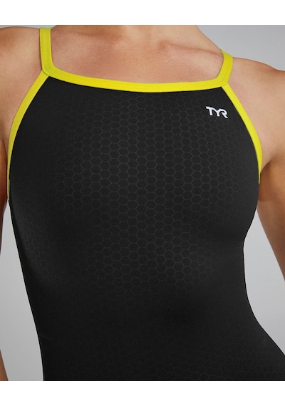 Tyr Durafast Elite Diamondfit Kadın Yüzücü Mayo - Hexa Siyah - Sarı