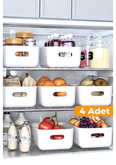 4 Adet - 4 Lt Çok Amaçlı Dolap Içi Düzenleyici Kutu Buzdolabı, Mutfak, Banyo, Makyaj Saklama Kabı Diğer
