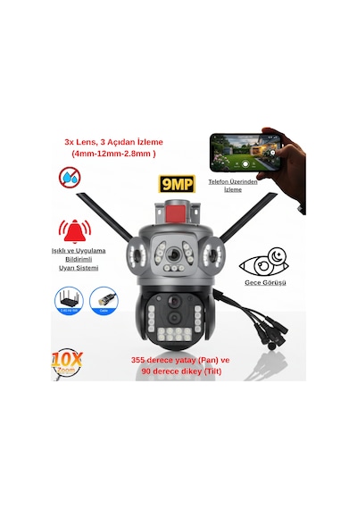 Apronx 9mp 10x Zoom Wifi Kamera 3 Lens Üçlü Görüş Ptz Güvenlik Kamerası Dış Mekan Su Geçirmez Apronx 9mp 10x Zoom Wifi Kamera 3 Lens Üçlü Görüş Ptz Güvenlik Kamerası Dış Mekan Su Geçirmez