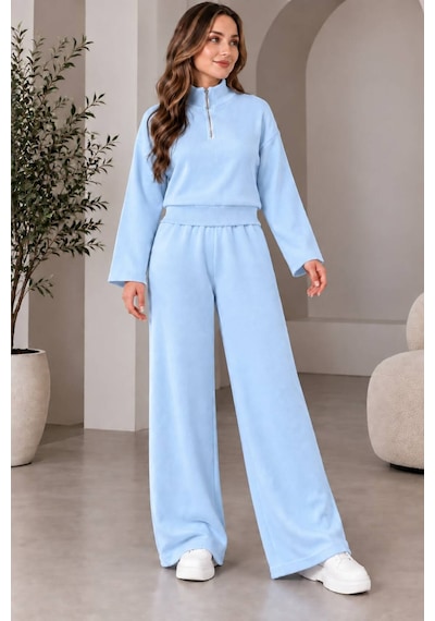 Aymiraa Kadın Triko İkili Takım Fermuarlı Sweatshirt Geniş Paça Pantolon Salaş Oversize Rahat Günlük Takım Mavi Mavi Aymiraa Kadın Triko İkili Takım Fermuarlı Sweatshirt Geniş Paça Pantolon Salaş Oversize Rahat Günlük Takım Mavi Mavi