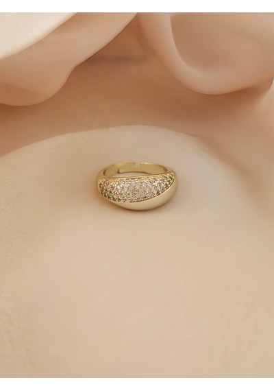 Bombeli Oval Zirkon Model Zirkon Taşlı Ayarlanabilir Gold Altın Renkli Yüzük Gold