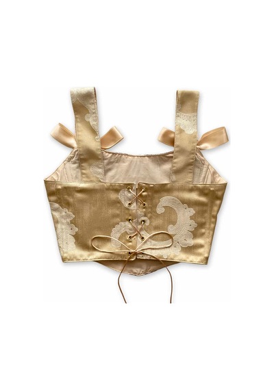 L'aura Corset Çiçekli Krem Rengi Vintage Bayan Korse Büstiyer