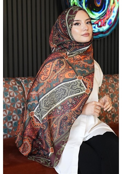 Paisley Desen Kahverengi Soft Pamuk Şal Çikolata Çok Renkli