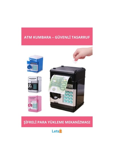 Şifreli Atm Kumbara Işıklı Sesli Uyarı Geniş Hazne 4 Haneli Şifreli Kasa TEK EBAT