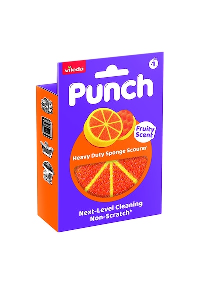 Vileda Punch Portakal Kokulu Çizmez Sünger, Çok Yönlü, Mutfak, Banyo, Dış Mekan Kullanımına Uygun