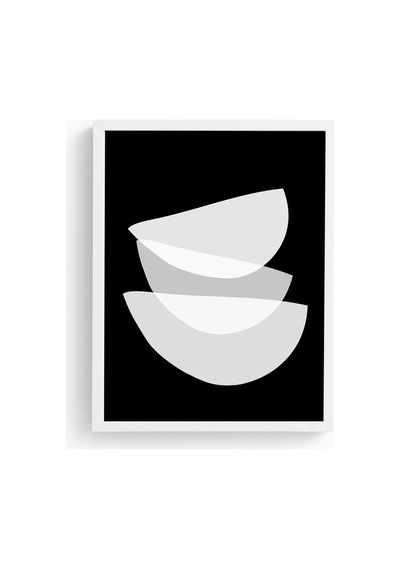Beyaz Ahşap Çerçeveli Minimal Geometrik Desenli Tablo - Beyaz Huhu1086