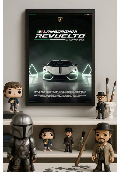 Lamborghini Revuelto Siyah Ahşap Çerçeveli Poster, Dekoratif Araba Duvar Tablosu
