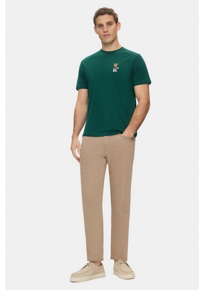 Ucla Dıego Koyu Yeşil Bisiklet Yaka Baskılı %100 Pamuk Standard Fit Erkek Tshirt