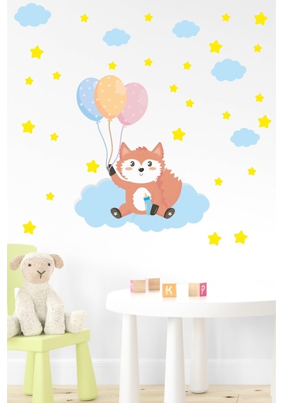 MSticker Sevimli Tilki Bulutlar Ve Yıldızlar Çocuk Bebek Odası Sticker