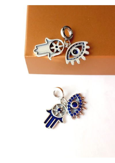 Gümüş Gözlü Fatıma Ana Hamsa Eli Tasarım Pan Uyumlu Kadın Charm