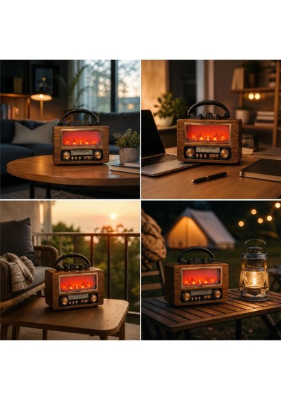 Buffer Şömine Görünümlü Bluetooth Hoparlör, Nostaljik Radyo Ve Kablosuz Müzik Çalar