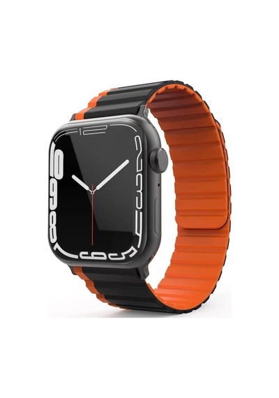 Movenchy - 254 -  Apple Watch Uyumlu 42mm Mo-wb1 Çift Renk Mıknatıslı Silikon Kordon - Ece-umay - - Siyah-turuncu