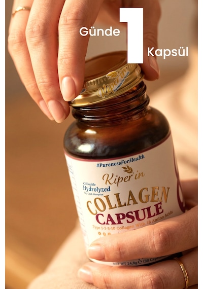 Kiperin Tip 1-3-5-10 Çift Hidrolize Multi Kolajen Takviye Edici Gıda 30 Kapsül