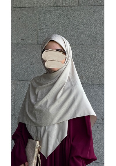 Qalortex Scarf Premium Jakarlı Sare Büyük Boy Eşarp -kum Beji