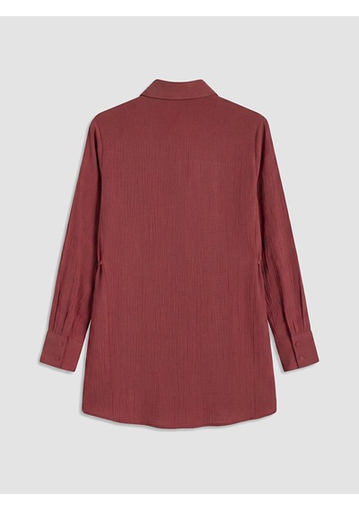 Lcw Everyday Bordo Bağlama Detaylı Dokulu Kadın Gömlek Tunik