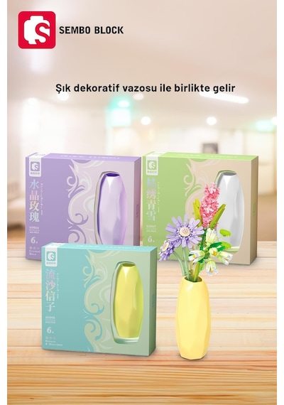 Crystal Rose Vazolu Dekoratif Güller 261 Parça Yapı Blokları ile Uyumlu 611066