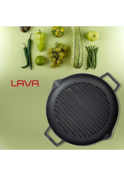 Lava Döküm Yuvarlak Izgara Tava, Metal Kulplu, 26 Cm, Siyah Genel