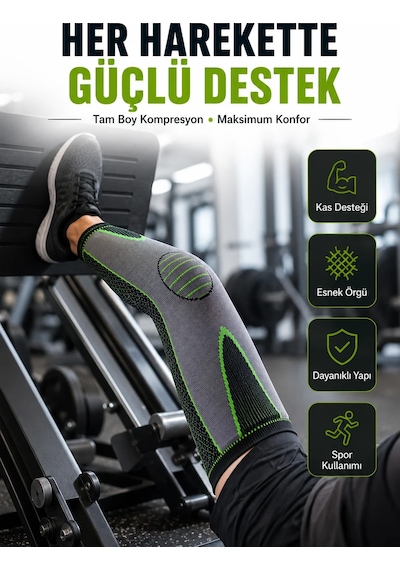 Diz Destekliği Fitness, Koşu Ve Antrenman İçin Kompresyon Dizlik Gri
