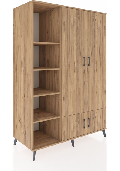 Kronos Dolap 6 Raflı 4 Kapaklı Tek Askılı 132x59x195 Çam-çam/çam Çam