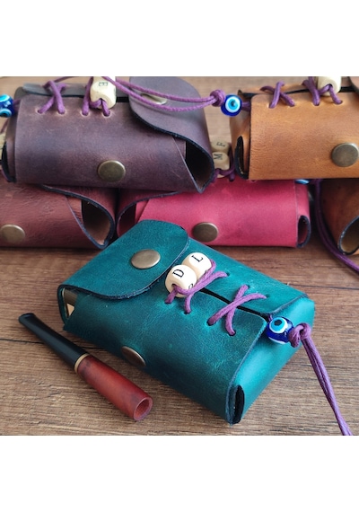 Sumerian Leather Craft Deri Sigara Kılıfı Kişiye Özel Yeşil
