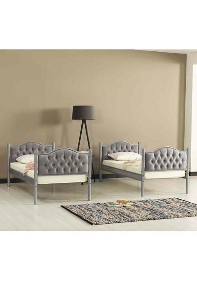 Argimo Melis Çift Katlı Metal Ranza ve Karyola 90 x 200 CM Yatak Ölçülü Gri