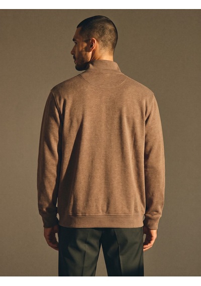 Maccali Erkek Kahve Büyük Beden Pamuklu Fermuarlı Sweatshirt Kahverengi