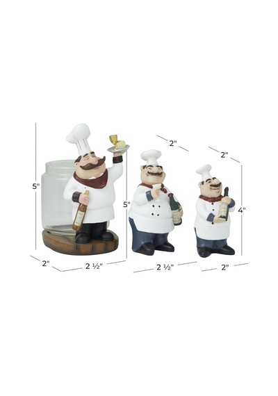 Polystone Şef Heykeli 3chef Seti 5", 4", 6" H, Beyaz