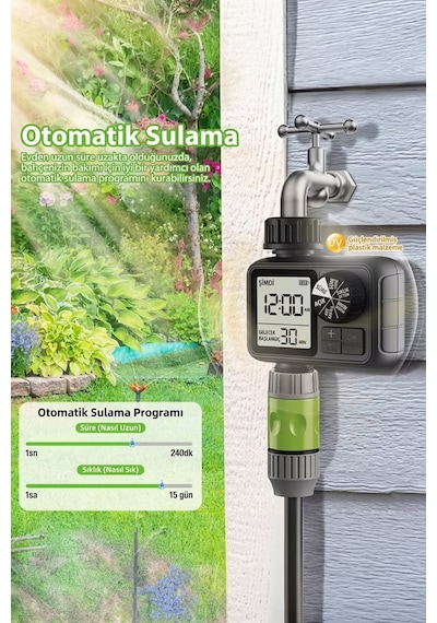 Akıllı Bahçe Sulama Dijital Su Zamanlayıcısı - Lcd Ekranlı, Ipx5 Su Geçirmez, Hassas Ayarlı