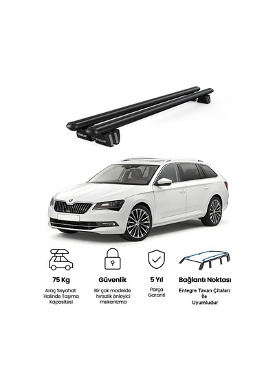 Pençe Skoda Superb Sw 2015 Ve Sonrası Uyumlu Siyah Ara Atkı Port Bagaj Tavan Barı